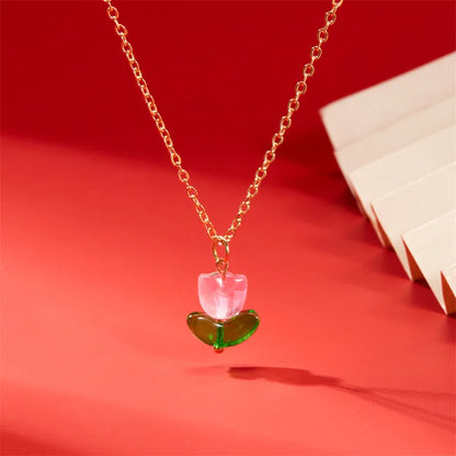 Simple Style Classic Style Flower Alloy Resin Plating Gold Plated Women'S Pendant Necklace