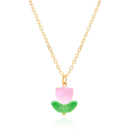 Simple Style Classic Style Flower Alloy Resin Plating Gold Plated Women'S Pendant Necklace