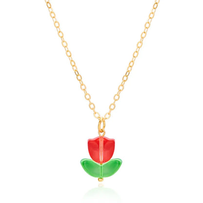 Simple Style Classic Style Flower Alloy Resin Plating Gold Plated Women'S Pendant Necklace