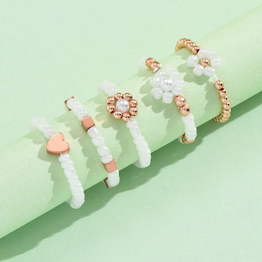 Simple Style Classic Style Flower Artificial Pearl Copper Beaded Women's Rings