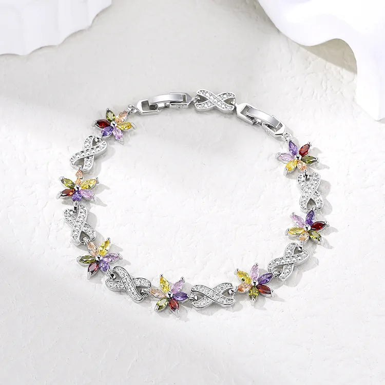 Simple Style Classic Style Flower Brass Inlay Zircon Bracelets