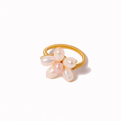 Simple Style Classic Style Flower Freshwater Pearl Copper Plating Inlay Pearl 18k Gold Plated Rings