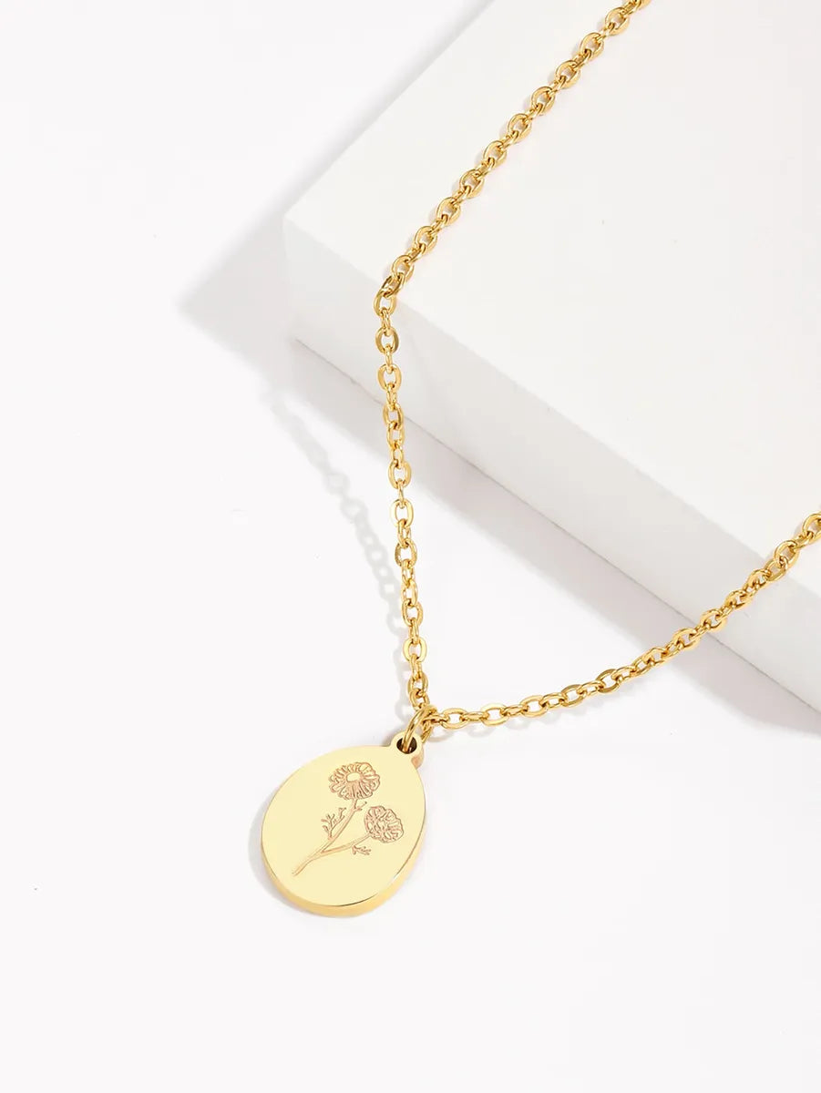 Simple Style Classic Style Flower Stainless Steel Plating 18k Gold Plated Pendant Necklace