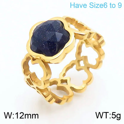 Wholesale Jewelry Simple Style Classic Style Flower Titanium Steel Rhinestones 18K Gold Plated Inlay Rings