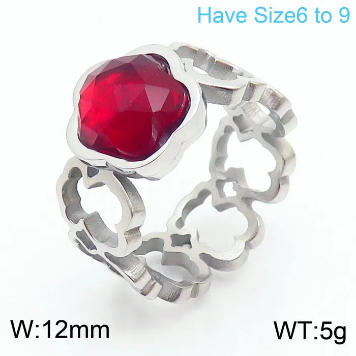 Wholesale Jewelry Simple Style Classic Style Flower Titanium Steel Rhinestones 18K Gold Plated Inlay Rings