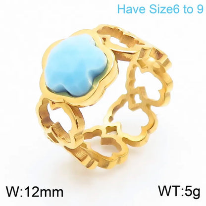 Wholesale Jewelry Simple Style Classic Style Flower Titanium Steel Rhinestones 18K Gold Plated Inlay Rings