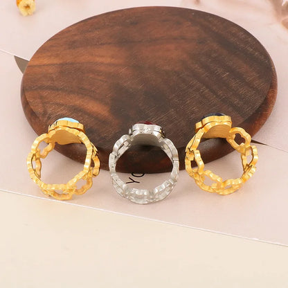 Wholesale Jewelry Simple Style Classic Style Flower Titanium Steel Rhinestones 18K Gold Plated Inlay Rings