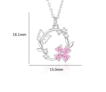 Simple Style Classic Style Flower Wreath Butterfly Sterling Silver Inlay Zircon Pendant Necklace