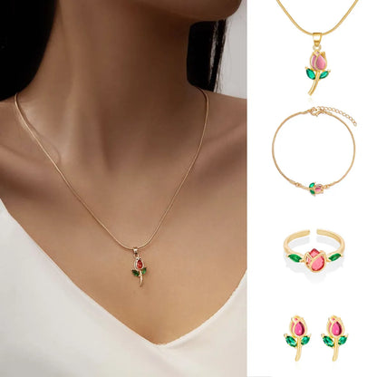 Simple Style Classic Style Flower Alloy Copper Inlay Zircon Women'S Rings Earrings Necklace