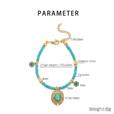 Simple Style Classic Style Geometric Flower Dragonfly 304 Stainless Steel Artificial Crystal Seed Bead Beaded Inlay Turquoise 18K Gold Plated Women'S Bracelets Earrings Necklace