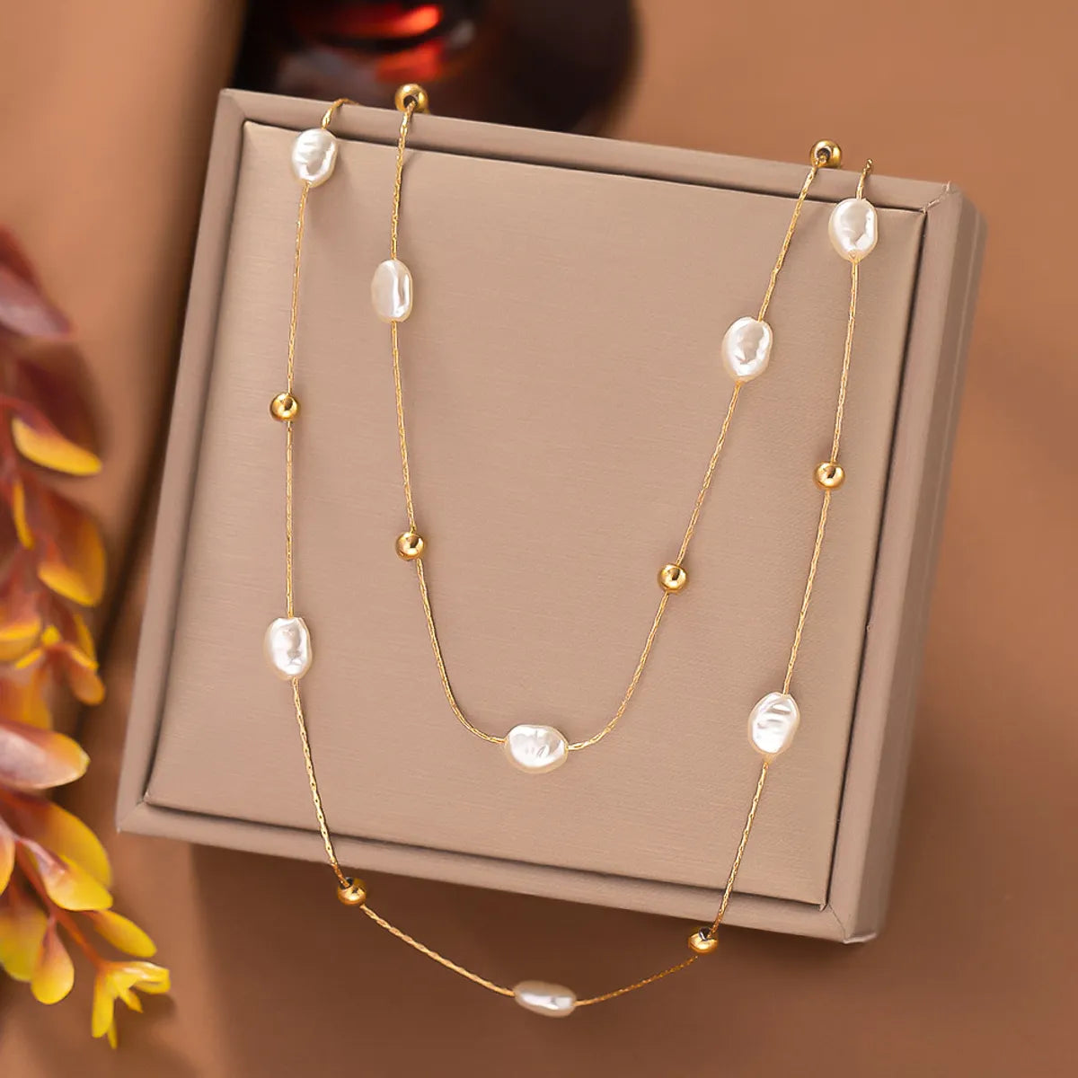 Simple Style Classic Style Geometric Imitation Pearl Titanium Steel Plating Layered Necklaces