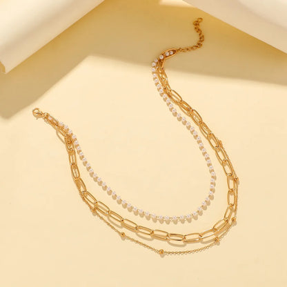 Simple Style Classic Style Geometric Iron Beaded 18K Gold Plated Women's Three Layer Necklace