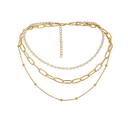 Simple Style Classic Style Geometric Iron Beaded 18K Gold Plated Women's Three Layer Necklace