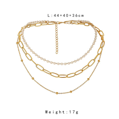 Simple Style Classic Style Geometric Iron Beaded 18K Gold Plated Women's Three Layer Necklace