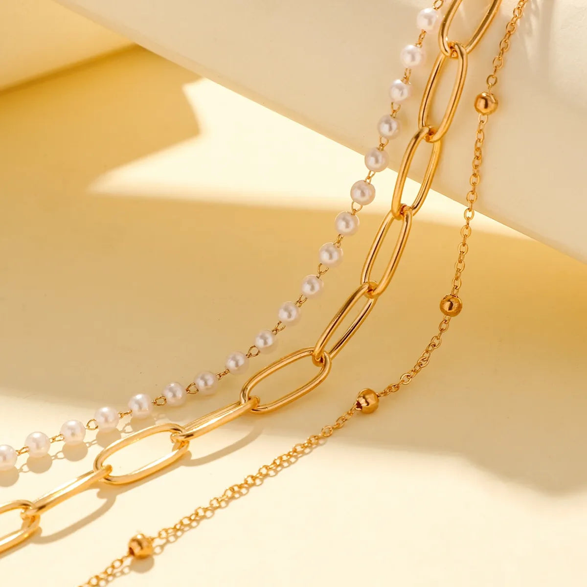 Simple Style Classic Style Geometric Iron Beaded 18K Gold Plated Women's Three Layer Necklace