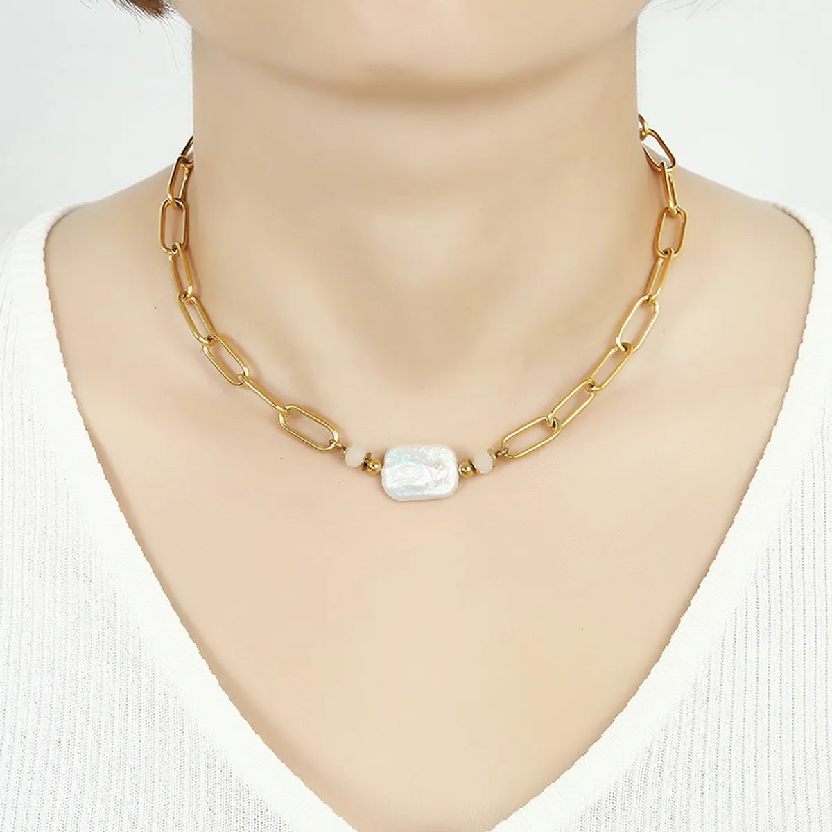 Simple Style Classic Style Geometric Stainless Steel Freshwater Pearl Plating 18k Gold Plated Necklace