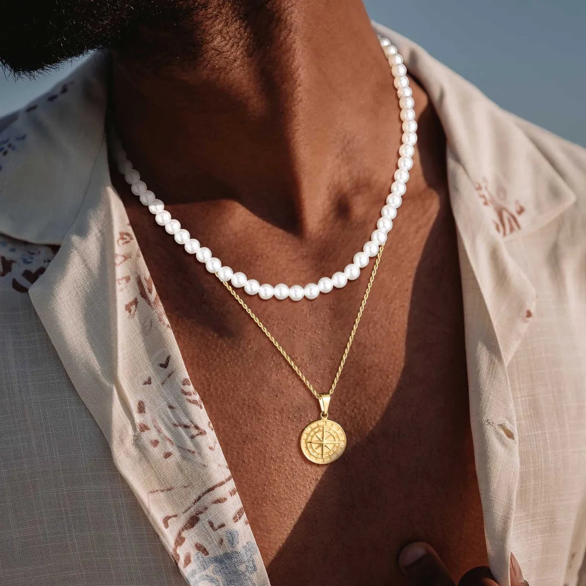 Simple Style Classic Style Geometric Stainless Steel Imitation Pearl Layered Plating 18k Gold Plated Men's Layered Necklaces