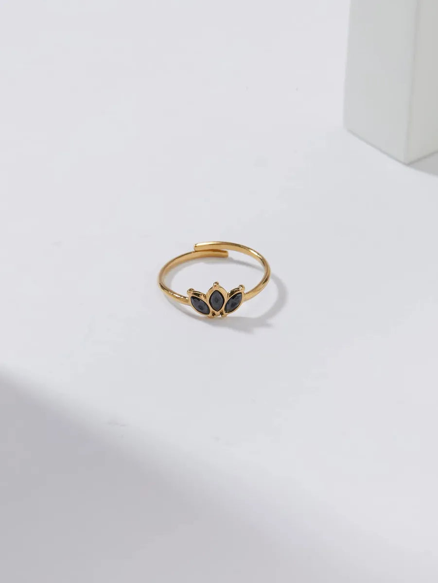 Simple Style Classic Style Geometric Stainless Steel Plating Inlay Obsidian 18k Gold Plated Adjustable Ring