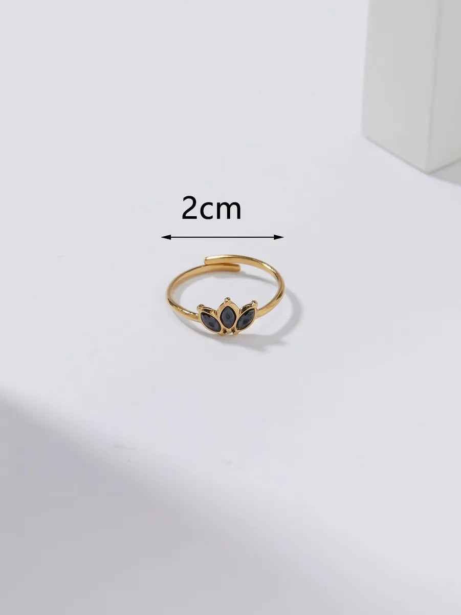 Simple Style Classic Style Geometric Stainless Steel Plating Inlay Obsidian 18k Gold Plated Adjustable Ring