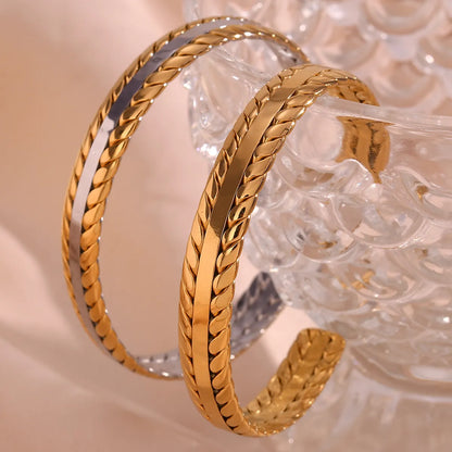 Simple Style Classic Style Grain Stainless Steel Plating 18k Gold Plated Bangle