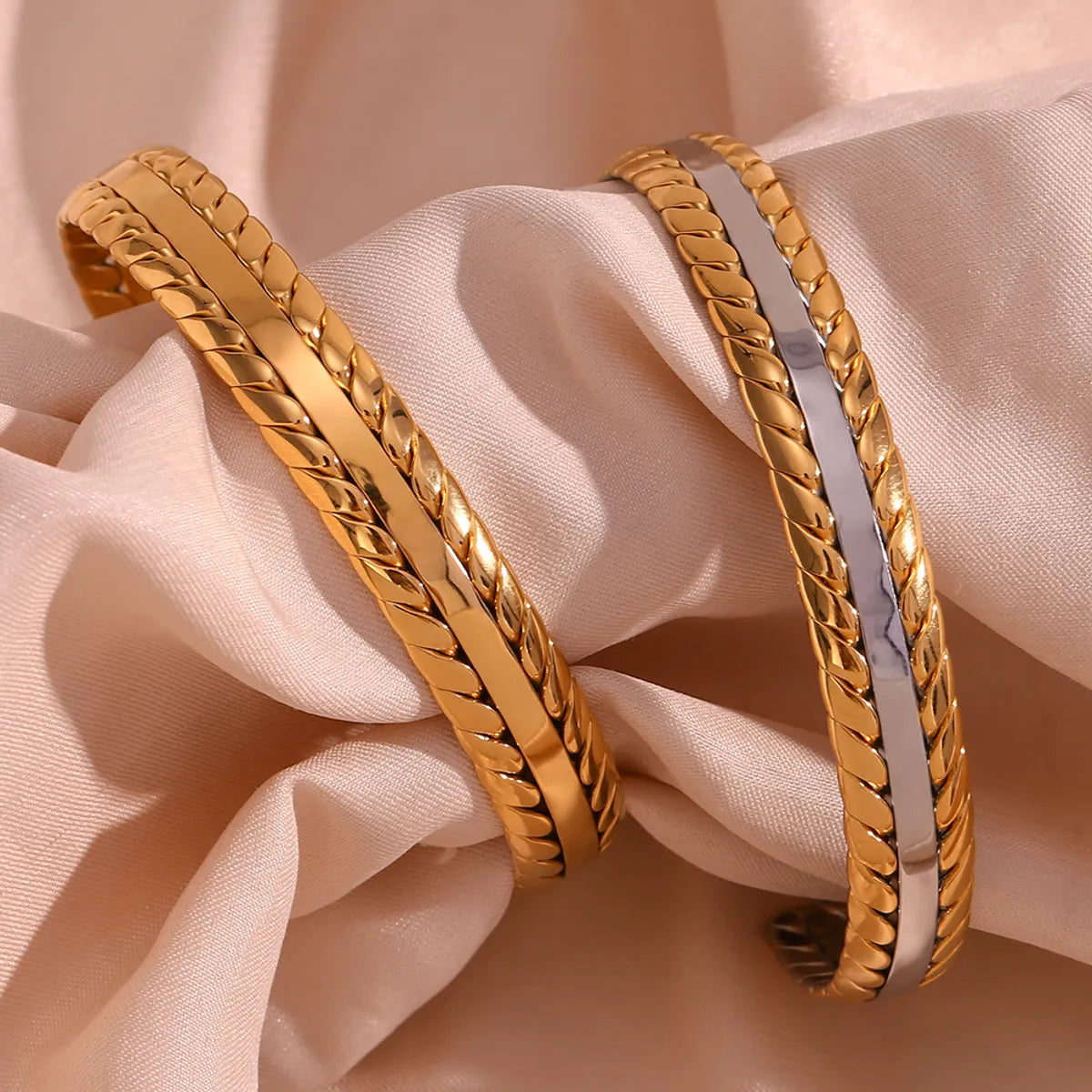 Simple Style Classic Style Grain Stainless Steel Plating 18k Gold Plated Bangle