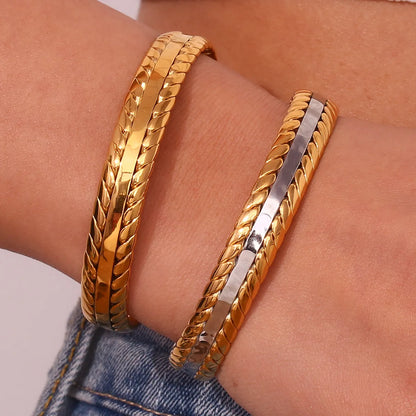 Simple Style Classic Style Grain Stainless Steel Plating 18k Gold Plated Bangle