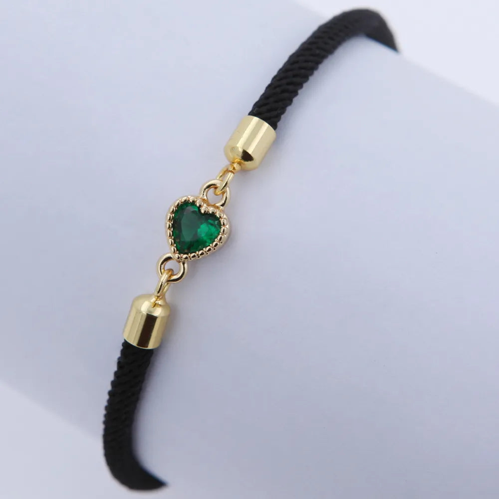 Simple Style Classic Style Heart Shape 18K Gold Plated Zircon Nylon Copper Wholesale Drawstring Bracelets