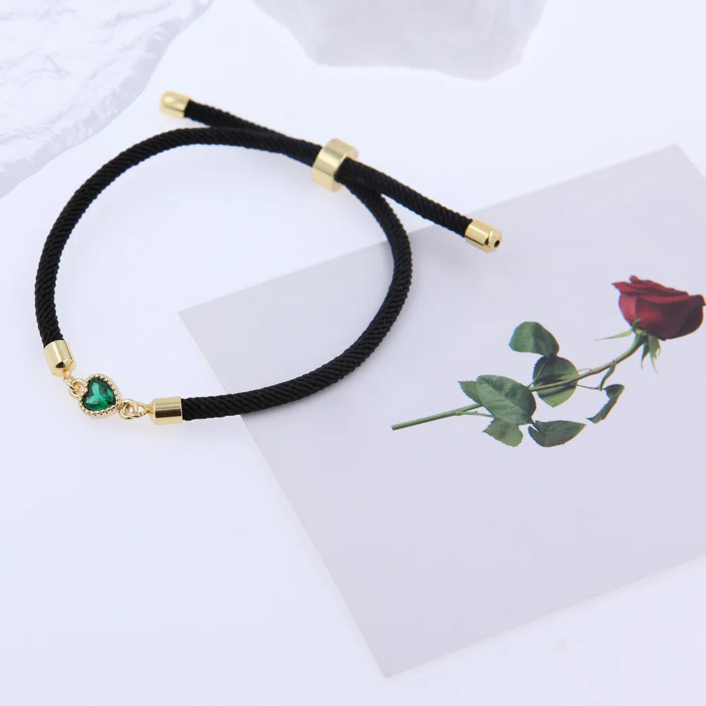 Simple Style Classic Style Heart Shape 18K Gold Plated Zircon Nylon Copper Wholesale Drawstring Bracelets