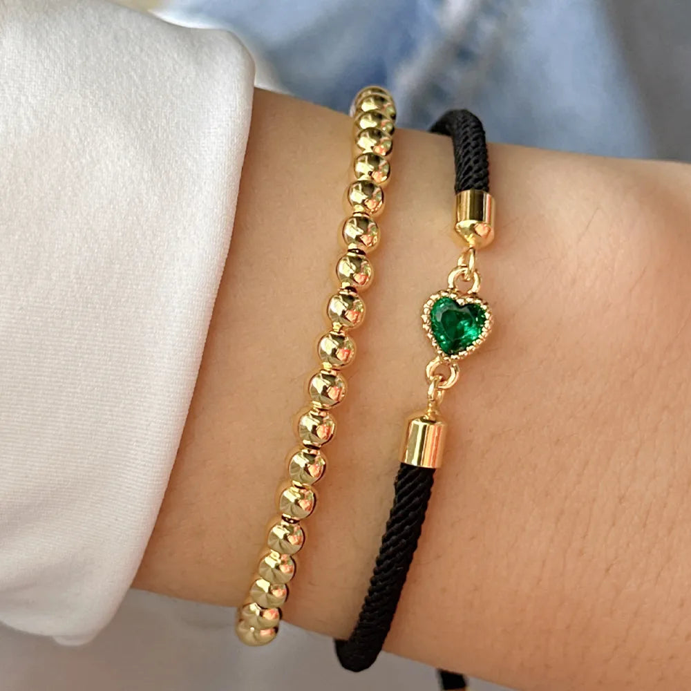 Simple Style Classic Style Heart Shape 18K Gold Plated Zircon Nylon Copper Wholesale Drawstring Bracelets