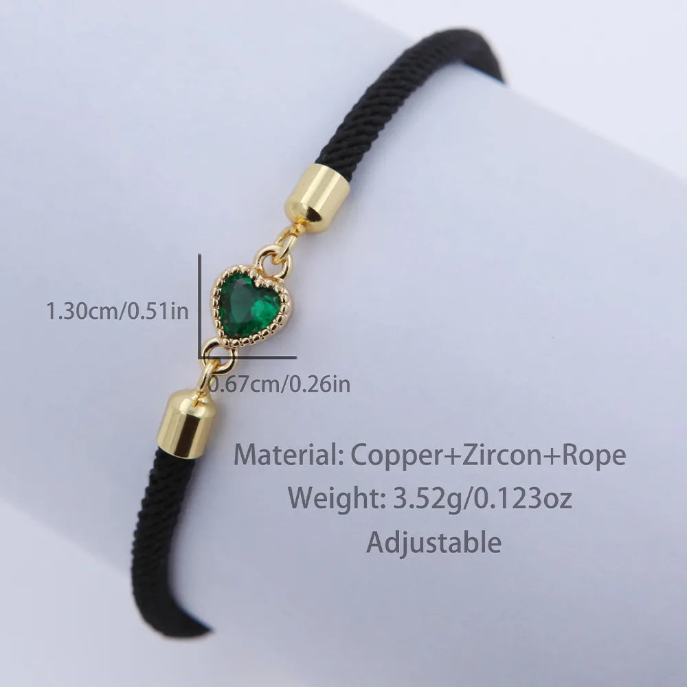 Simple Style Classic Style Heart Shape 18K Gold Plated Zircon Nylon Copper Wholesale Drawstring Bracelets