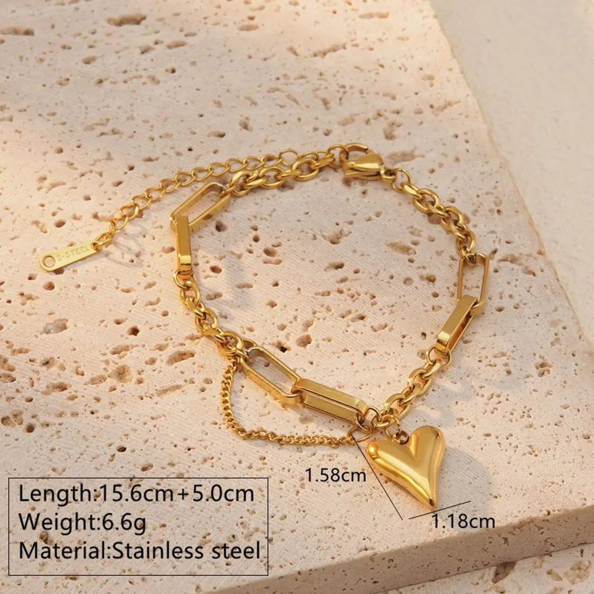 Simple Style Classic Style Heart Shape 304 Stainless Steel 18K Gold Plated Bracelets In Bulk