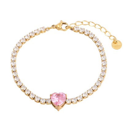 Simple Style Classic Style Heart Shape 304 Stainless Steel Rhinestones Bracelets In Bulk