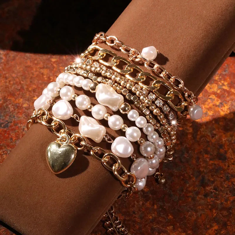 Simple Style Classic Style Heart Shape ABS Imitation Pearl Alloy Wholesale Bracelets