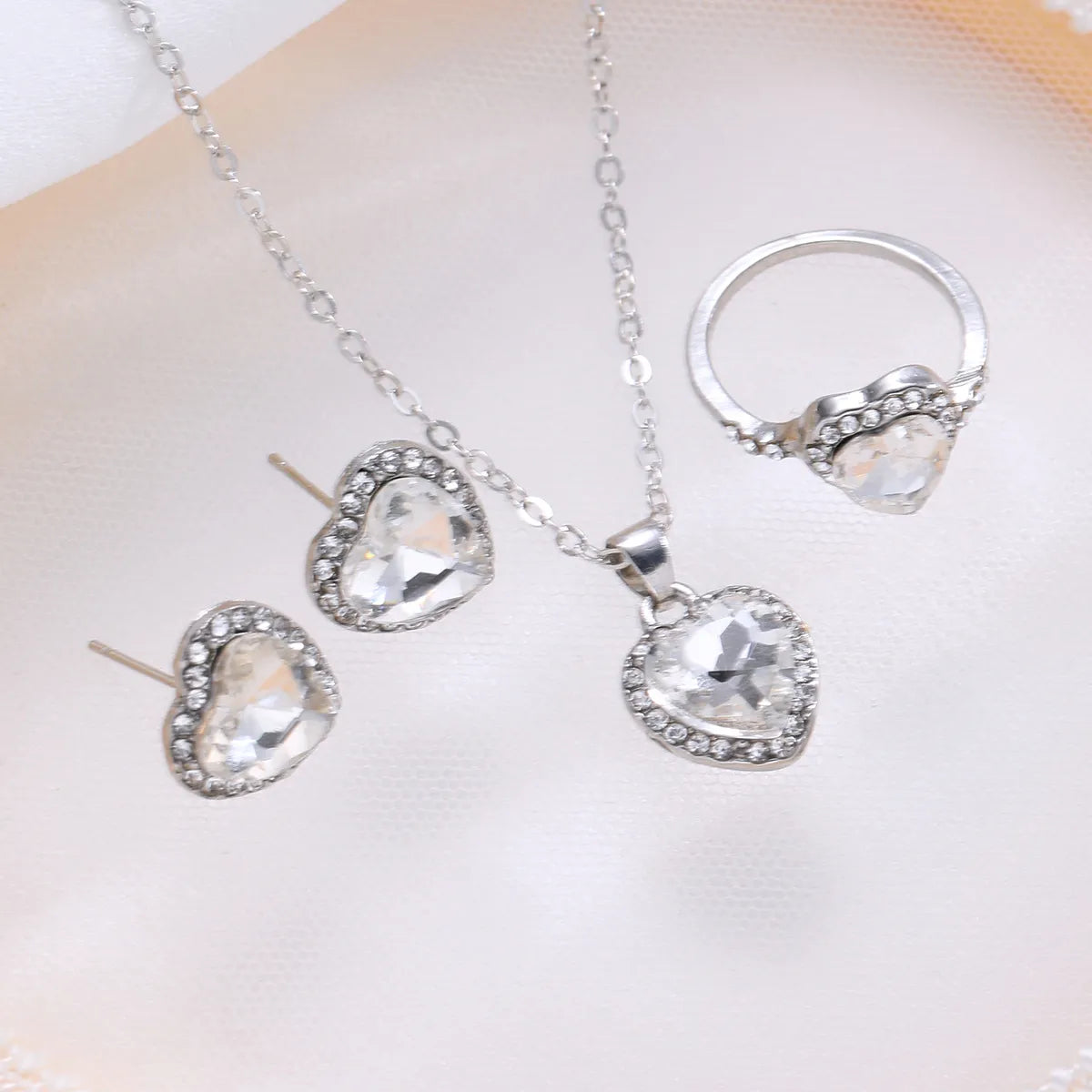 Simple Style Classic Style Heart Shape Alloy Plating Rhinestones Women'S Jewelry Set