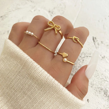 Simple Style Classic Style Heart Shape Bow Knot Alloy Plating Women'S Rings