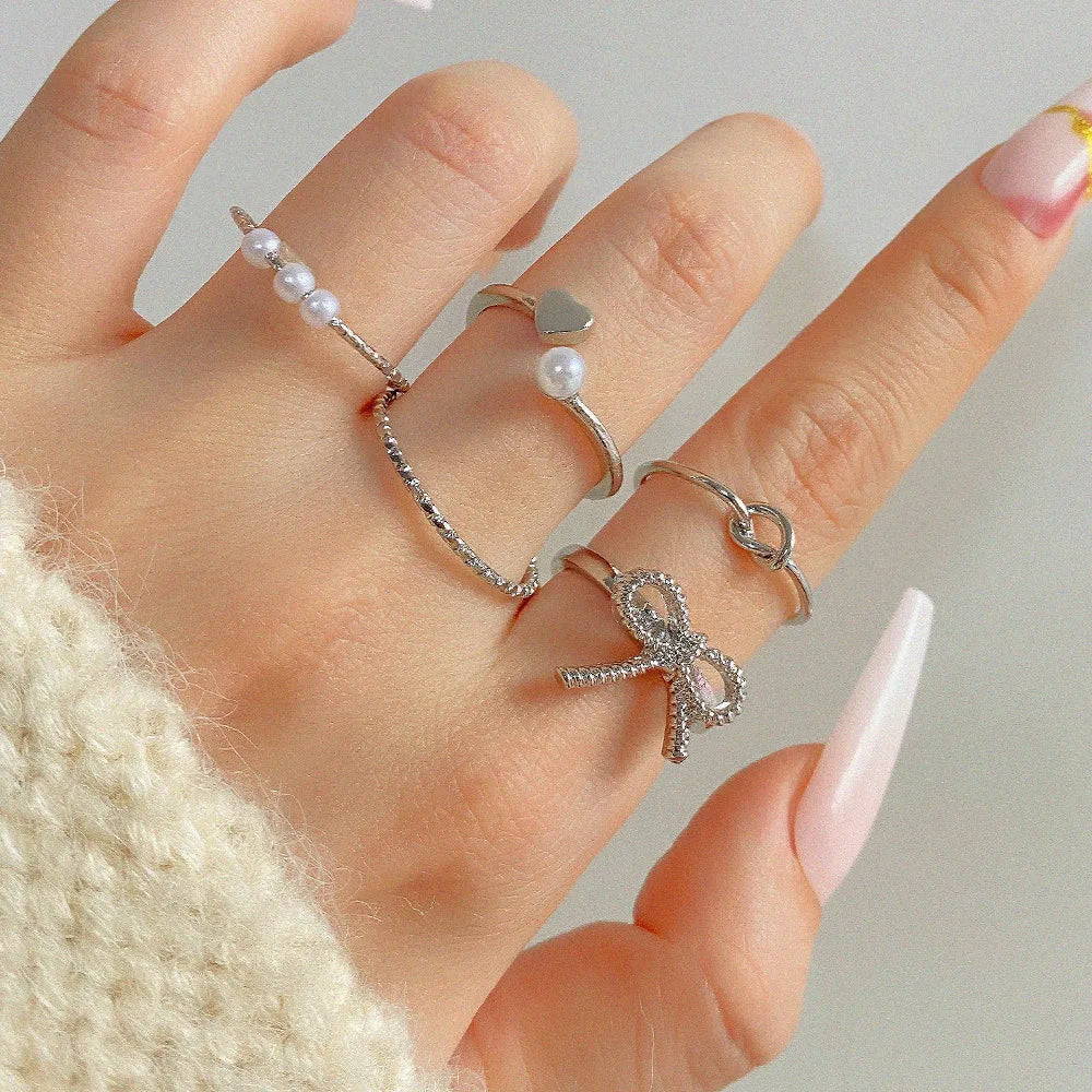 Simple Style Classic Style Heart Shape Bow Knot Alloy Plating Women'S Rings