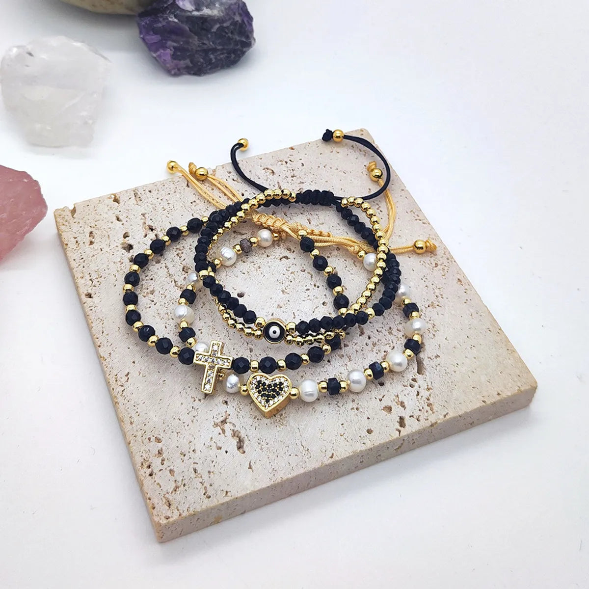 Simple Style Classic Style Heart Shape Freshwater Pearl Copper Beaded Plating Inlay Rhinestones 18k Gold Plated Bracelets