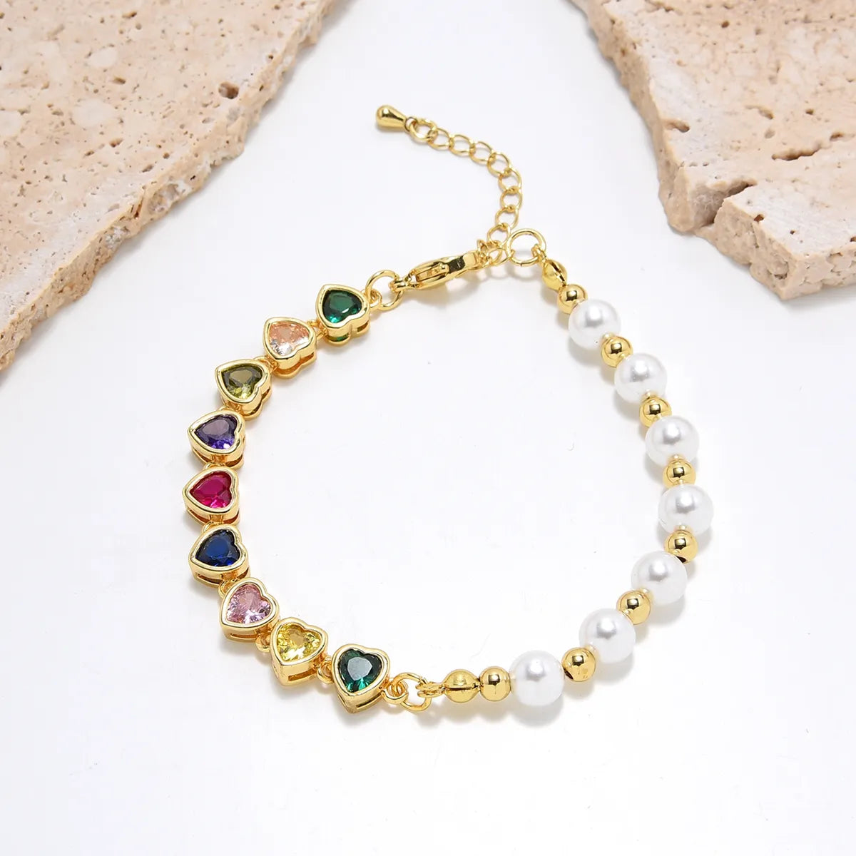 Simple Style Classic Style Heart Shape Imitation Pearl Copper Plating Inlay Zircon Gold Plated Bracelets