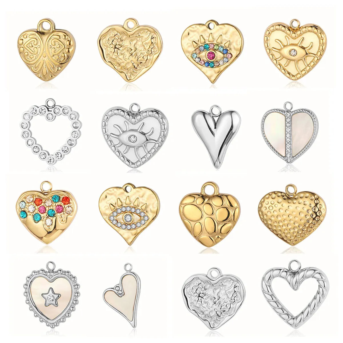 Simple Style Classic Style Heart Shape Shell Zircon Titanium Steel Wholesale Charms