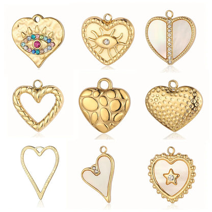 Simple Style Classic Style Heart Shape Shell Zircon Titanium Steel Wholesale Charms