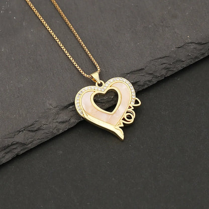 304 Stainless Steel Copper 18K Gold Plated Simple Style Classic Style Plating Heart Shape Zircon Pendant Necklace