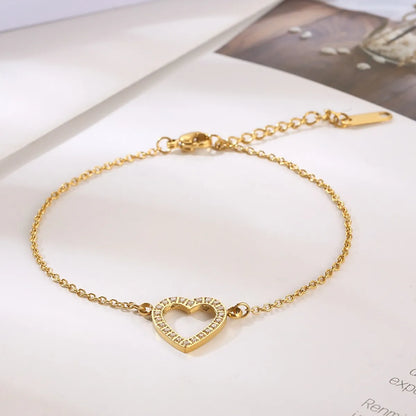 Simple Style Classic Style Heart Shape Stainless Steel Inlay Zircon Bracelets