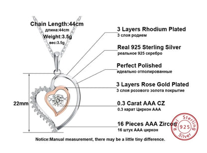 Simple Style Classic Style Heart Shape Sterling Silver Polishing Plating Inlay Zircon White Gold Plated Pendant Necklace