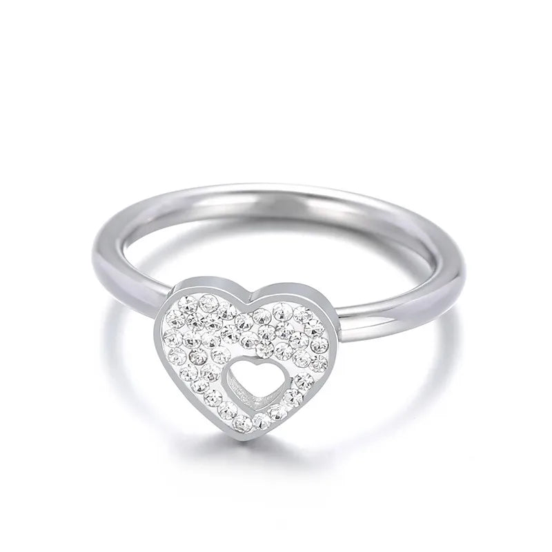 Wholesale Jewelry Simple Style Classic Style Heart Shape 304 Stainless Steel Rhinestones Inlay Rings