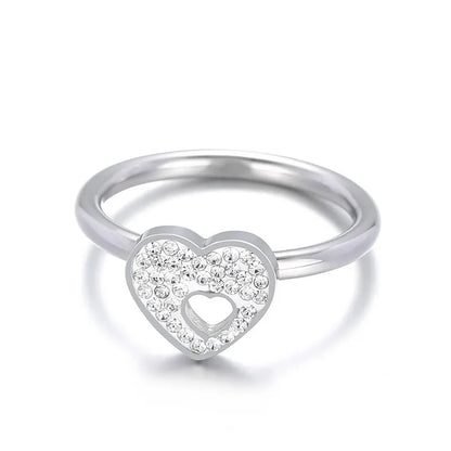 Wholesale Jewelry Simple Style Classic Style Heart Shape 304 Stainless Steel Rhinestones Inlay Rings