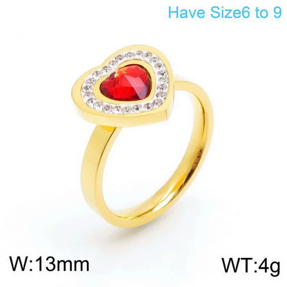 Wholesale Jewelry Simple Style Classic Style Heart Shape Titanium Steel Rhinestones 18K Gold Plated Inlay Rings