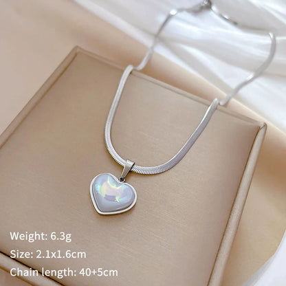 Simple Style Classic Style Heart Shape Titanium Steel Inlay Shell Pendant Necklace