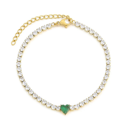 Simple Style Classic Style Heart Shape Titanium Steel Inlay Zircon Tennis Bracelet