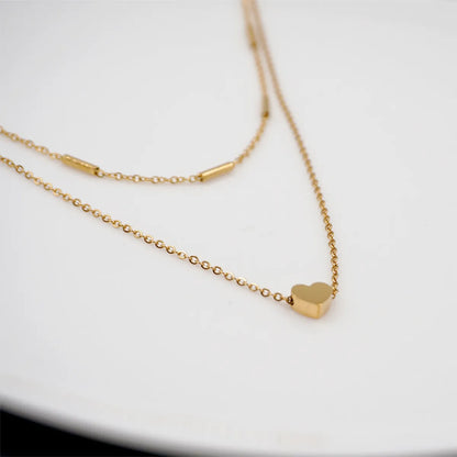 Simple Style Classic Style Heart Shape Titanium Steel Plating Chain Gold Plated Double Layer Necklaces