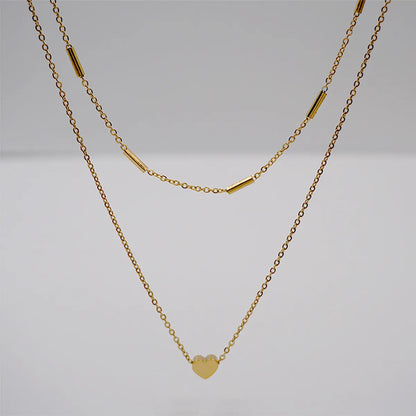 Simple Style Classic Style Heart Shape Titanium Steel Plating Chain Gold Plated Double Layer Necklaces